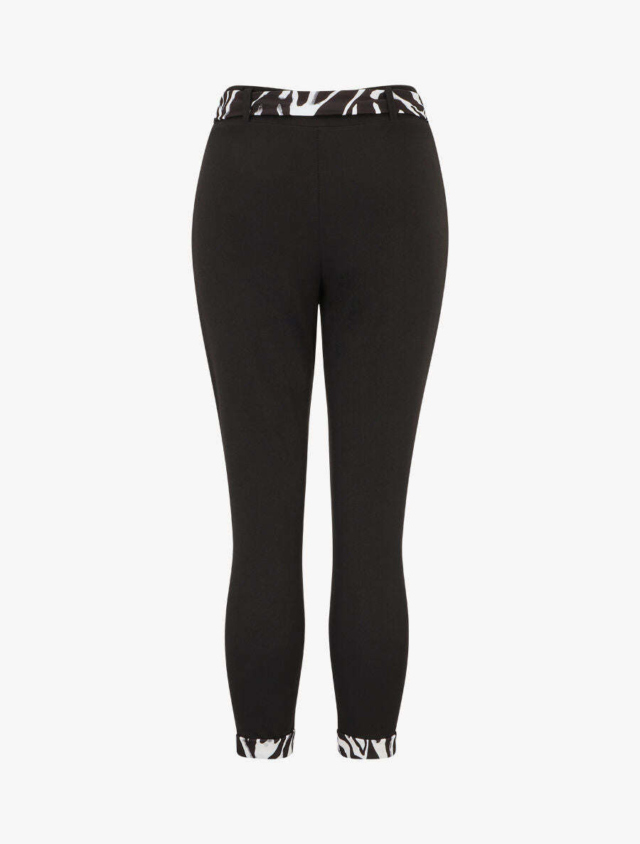 Pantalon slim taille haute à revers imprimé zèbre - Noir - 2