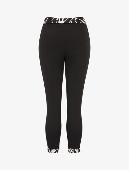 Pantalon slim taille haute à revers imprimé zèbre - Noir - 2