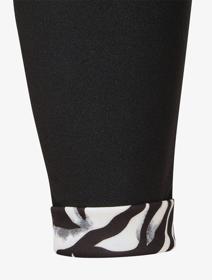 Pantalon slim taille haute à revers imprimé zèbre - Noir - 3