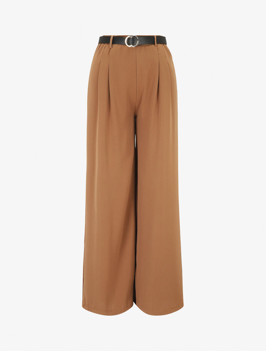 Pantalon ample fluide uni - Camel - 1