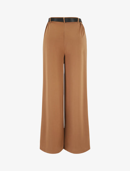 Pantalon ample fluide uni - Camel - 2