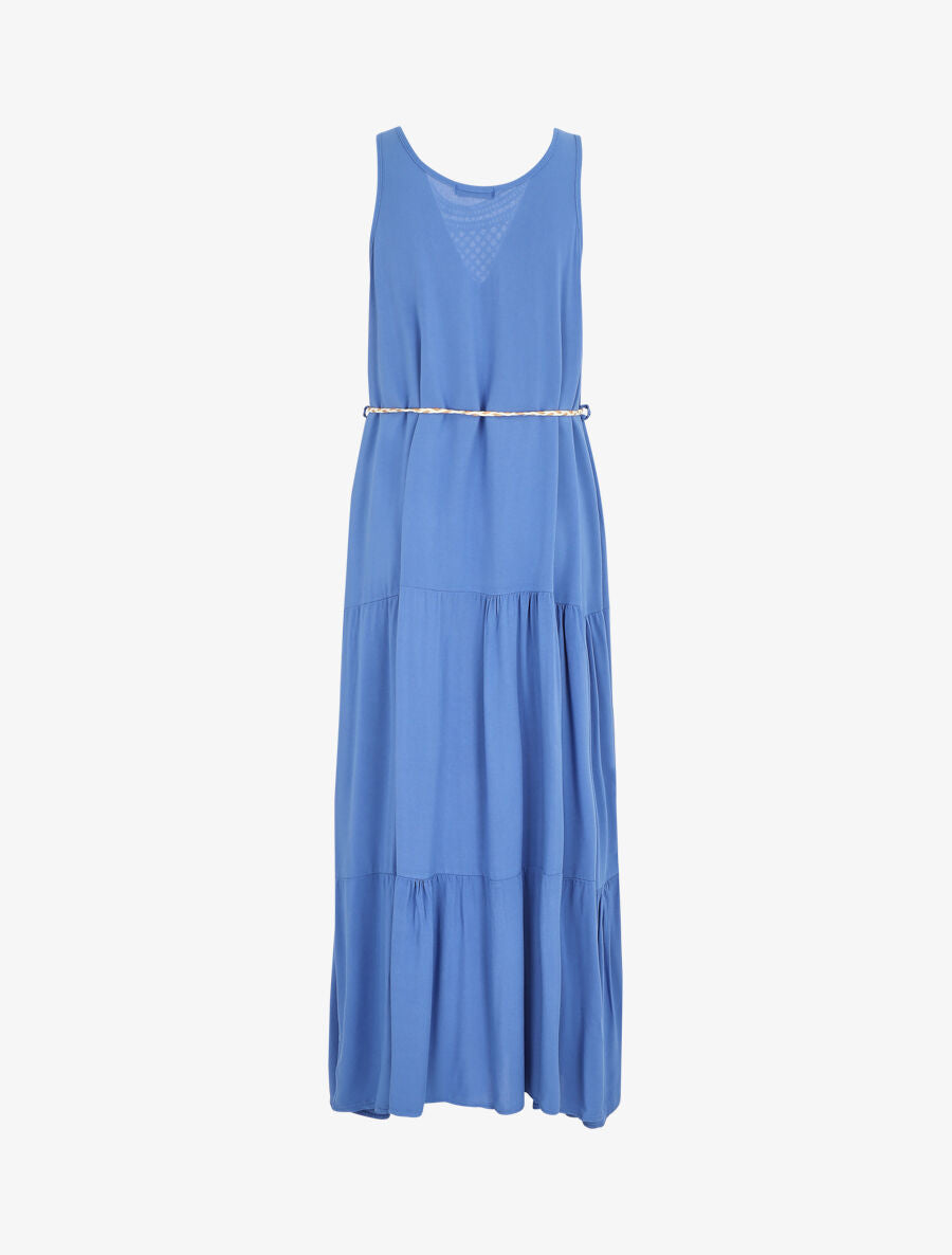 Robe longue bohème sans manches col en crochet - Bleu roi - 2