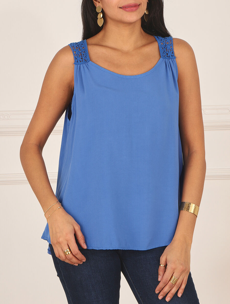 Top uni et broderies au dos - Bleu - 4