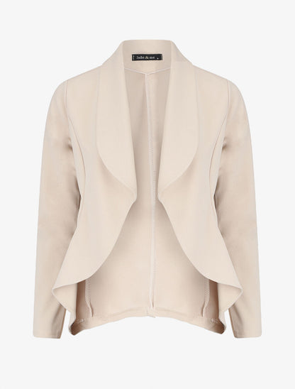 Blazer uni à bords ondulés - Beige - 4