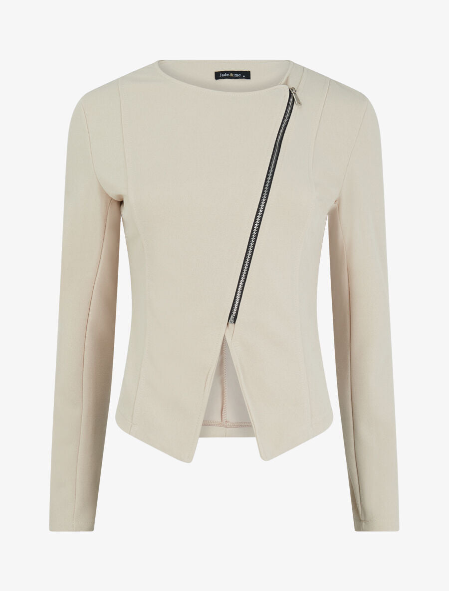 Veste courte à bord fendu asymétrique - Beige - 4