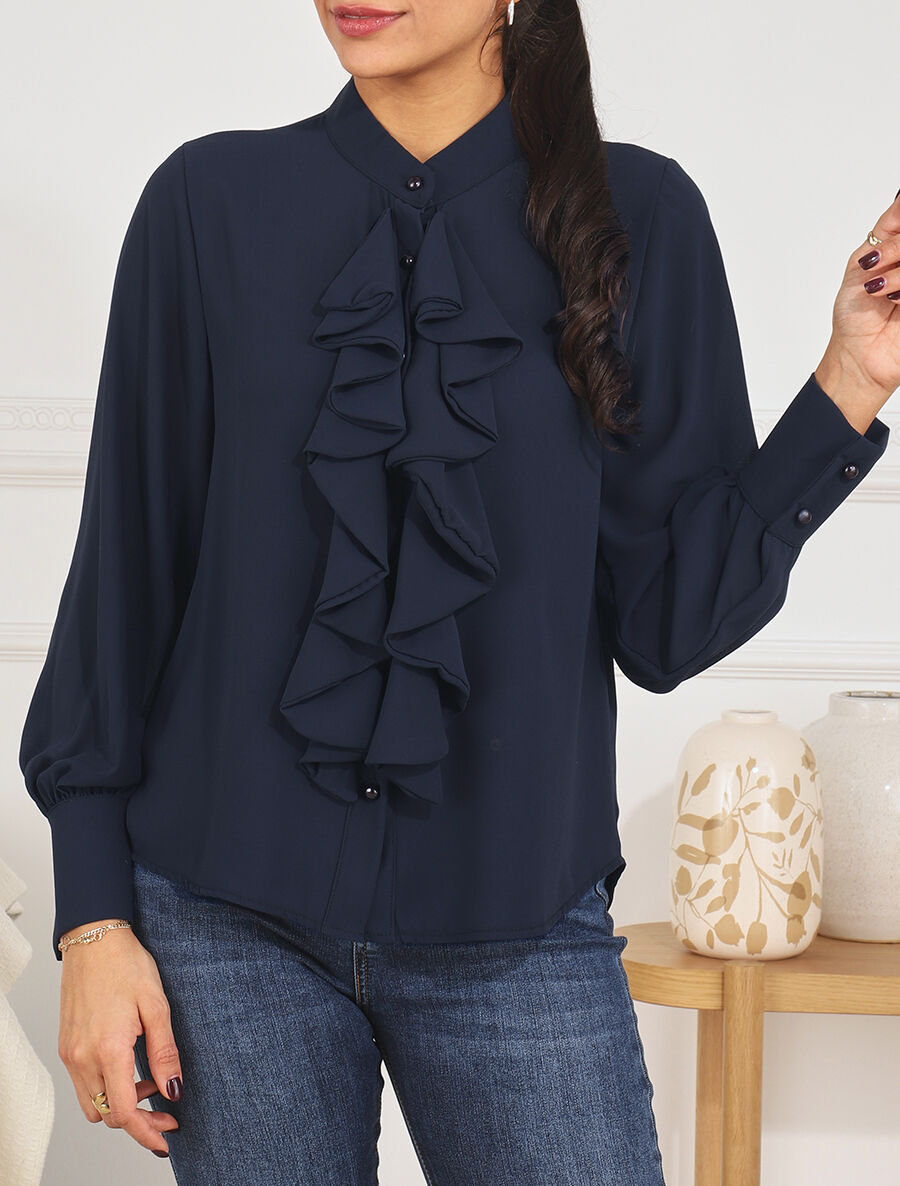 Blouse en voile à buste volanté - Marine - 4