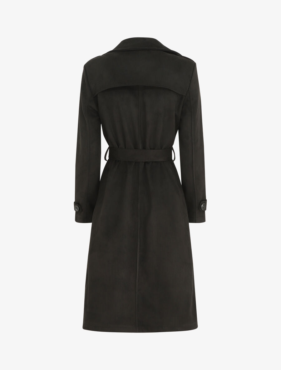 Trench long uni en suédine - Noir - 2