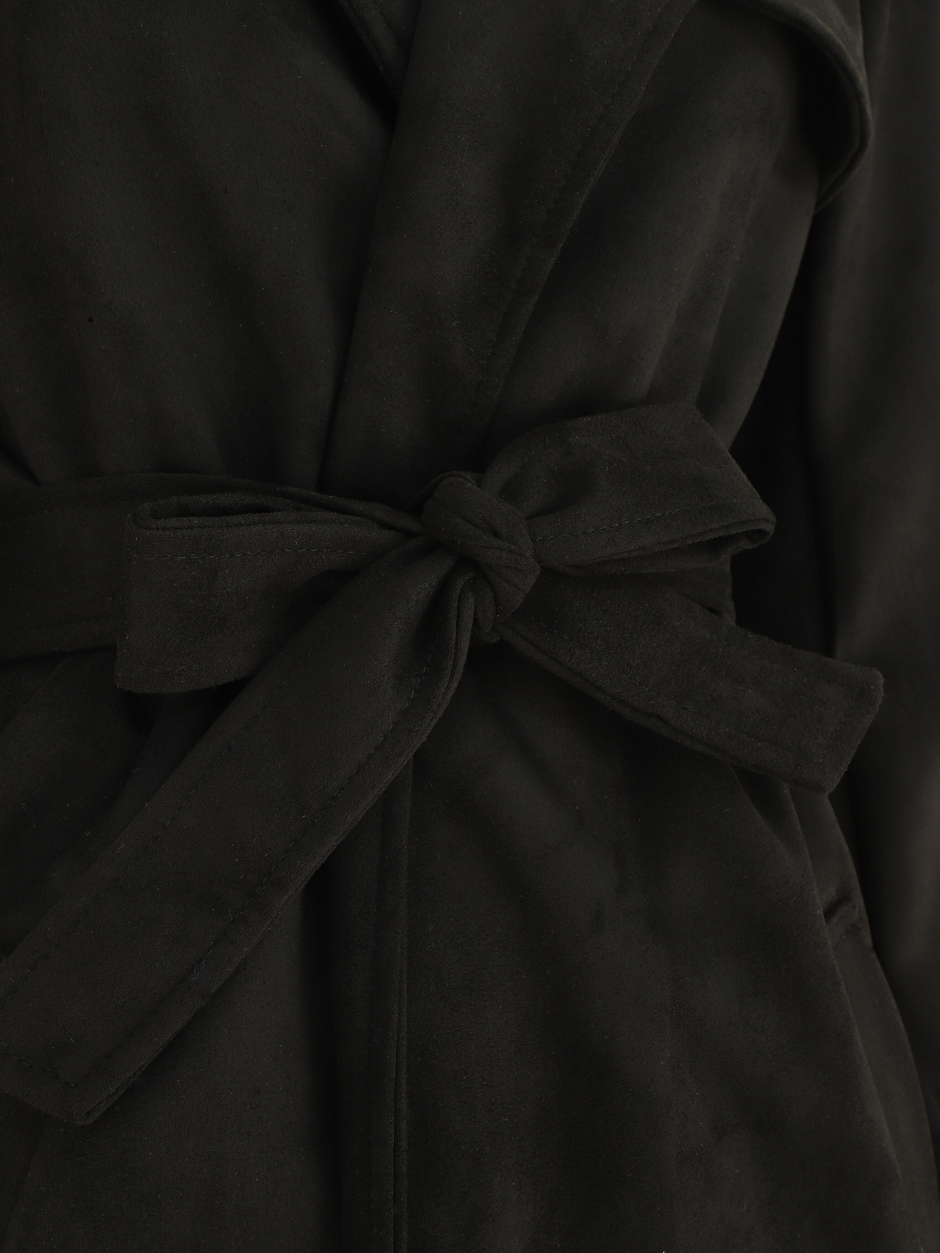 Trench long uni en suédine - Noir - 3