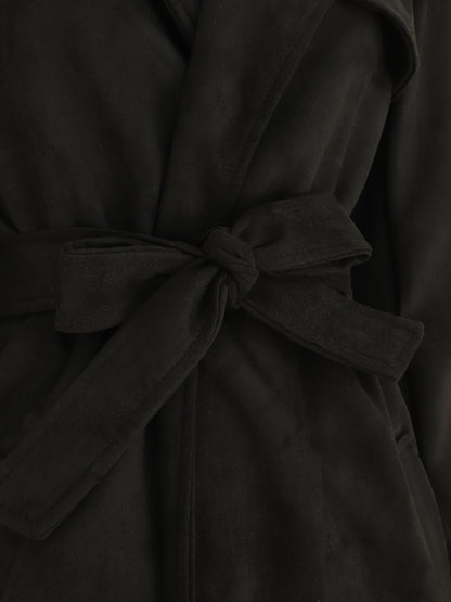 Trench long uni en suédine - Noir - 3