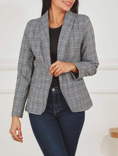 Blazer droit à imprimé prince de galles - Noir - 4