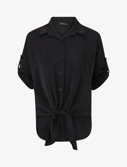 Blouse fluide à manches retroussables - Noir - 1