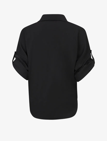 Blouse fluide à manches retroussables - Noir - 2