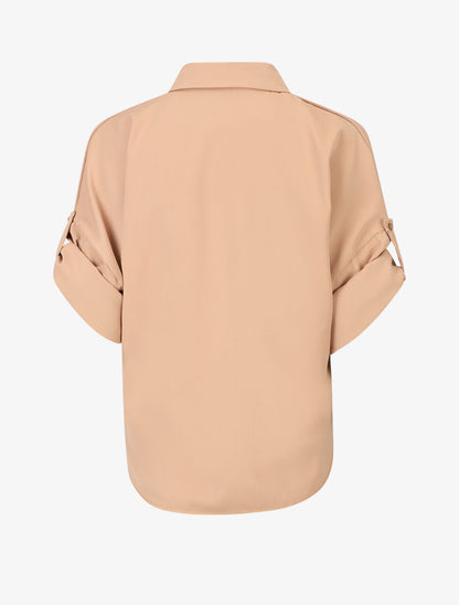 Blouse fluide à manches retroussables - Camel - 2