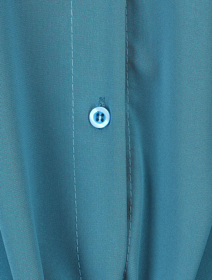 Blouse fluide à manches retroussables - Bleu canard - 3