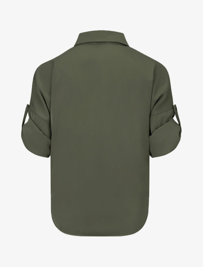 Blouse fluide à manches retroussables - Kaki - 2