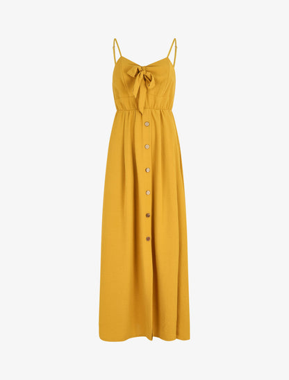 Robe longue unie boutonnée - Jaune moutarde - 1