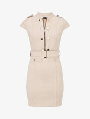 Robe courte ceinturée en suédine - Beige - 1
