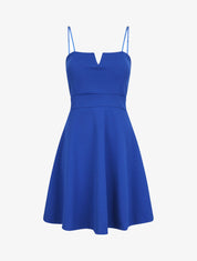 Robe courte coupe patineuse à buste fendu - Bleu électrique - 1