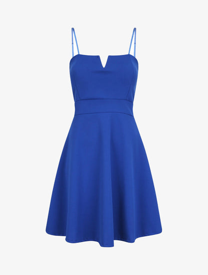 Robe courte coupe patineuse à buste fendu - Bleu électrique - 1