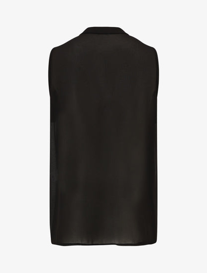 Blouse unie en voile à détail bijoux - Noir - 2
