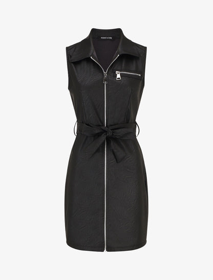 Robe mi-longue en simili - Noir - 1