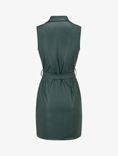 Robe mi-longue en simili - Vert sapin - 2