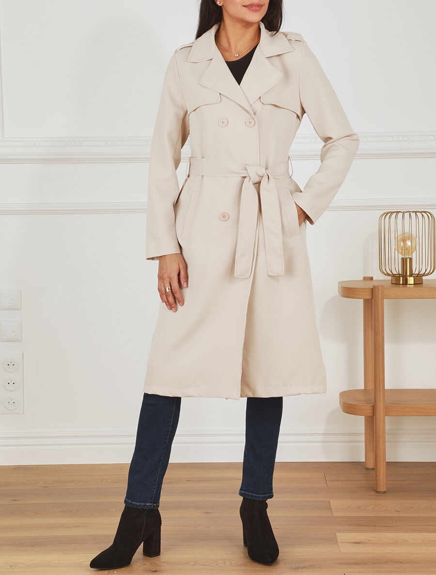 Trench long ceinturé - Beige - 4