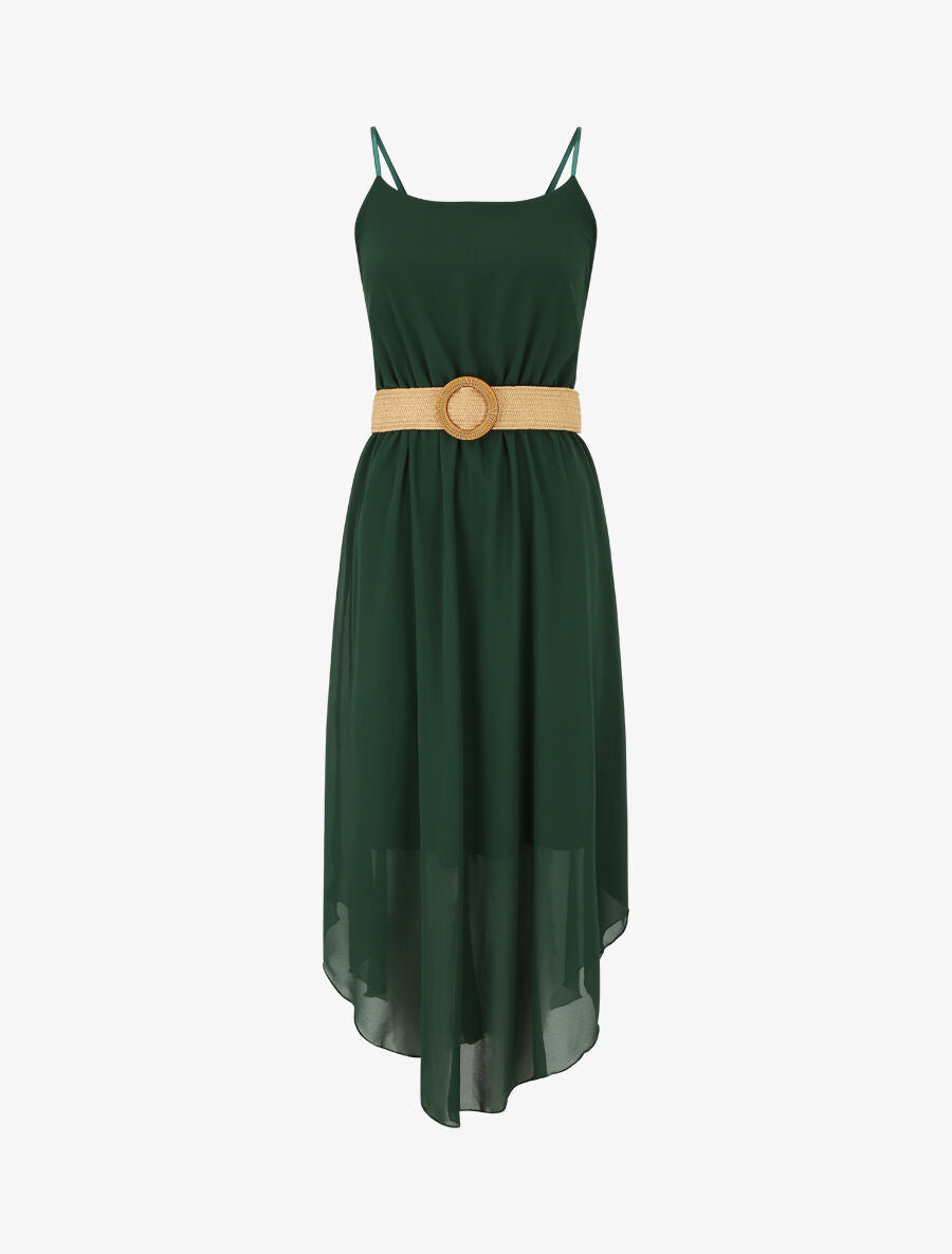 Robe longue unie à taille élastiquée - Vert sapin - 1