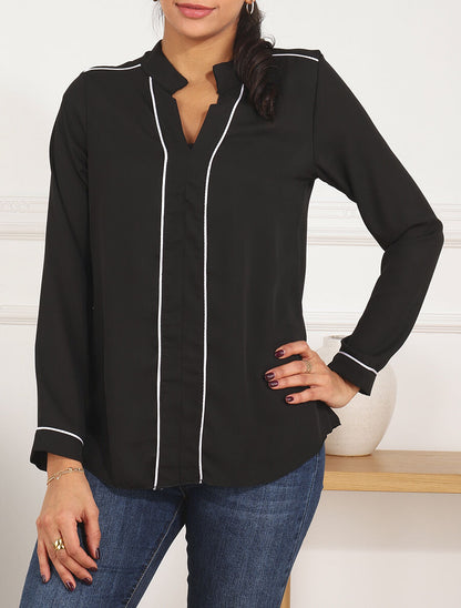 Blouse en voile à col V - Noir - 4