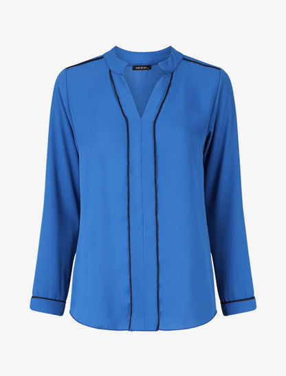 Blouse en voile à col V - Bleu roi - 5