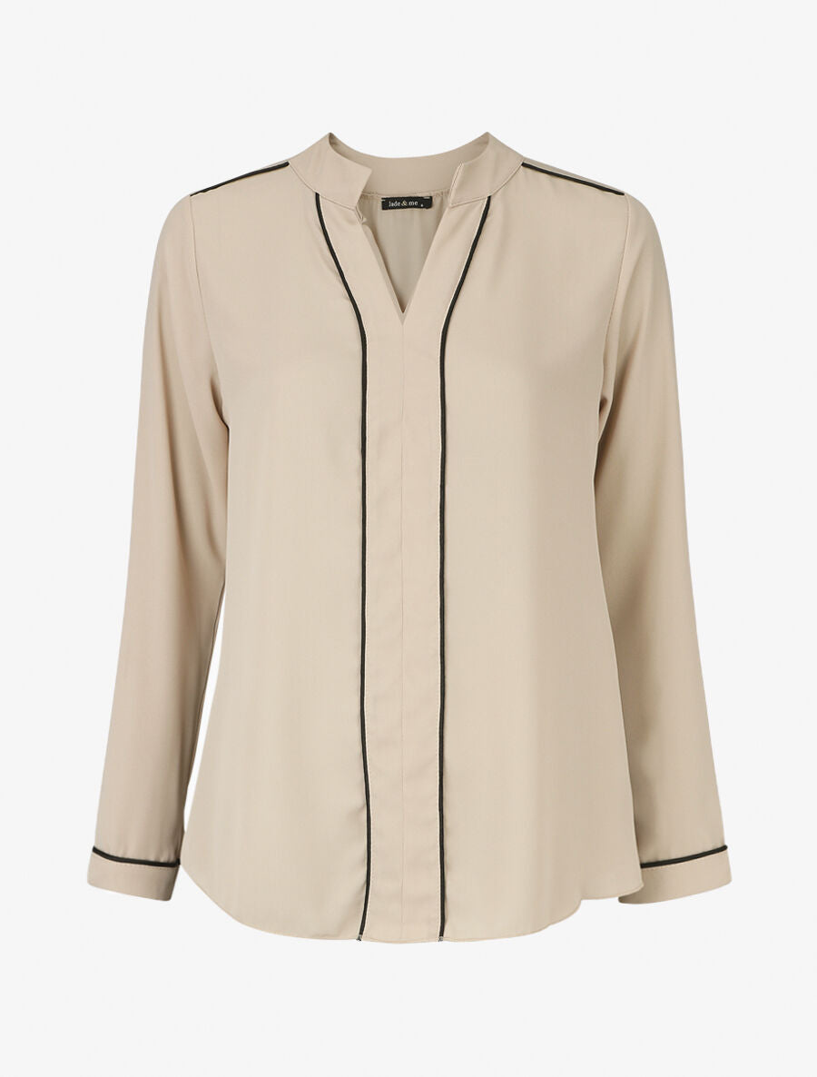 Blouse en voile à col V - Beige - 1