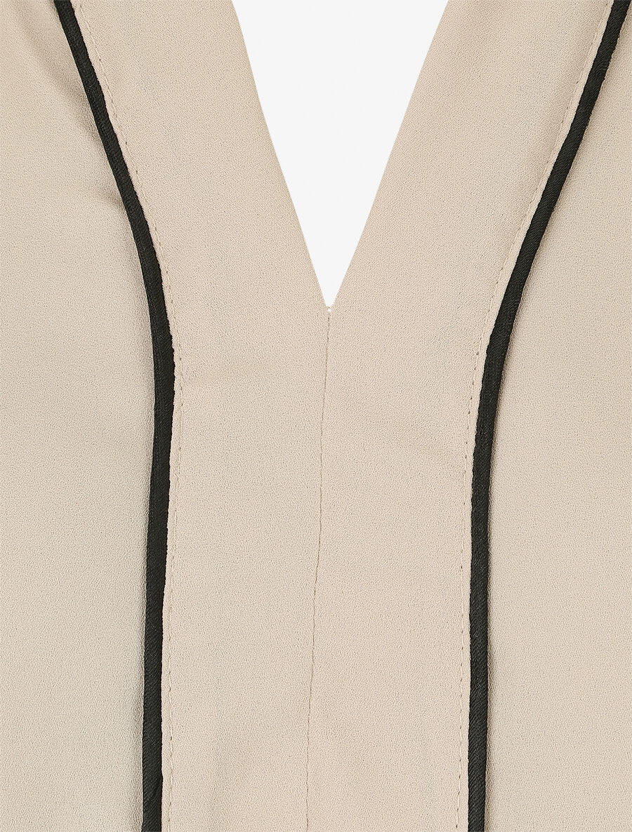 Blouse en voile à col V - Beige - 3
