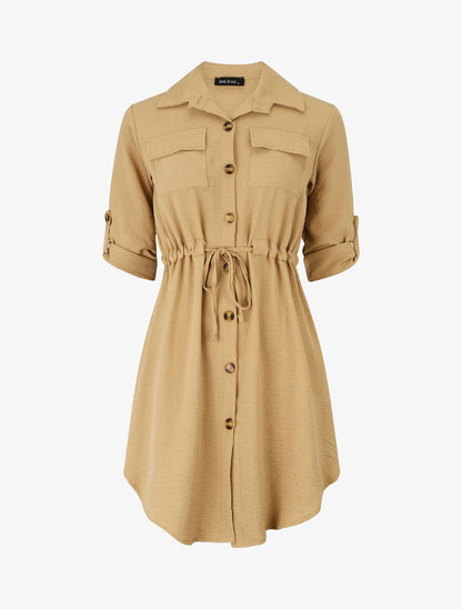 Robe chemise unie - Camel - 1