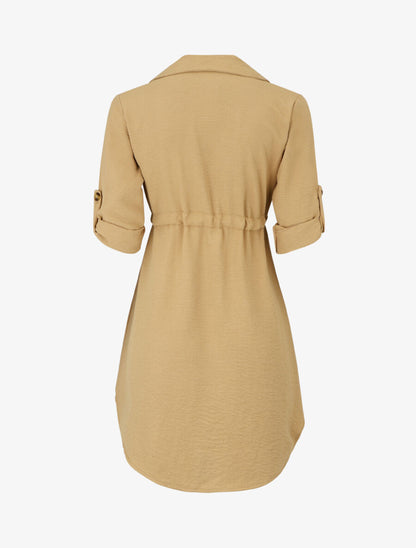 Robe chemise unie - Camel - 2