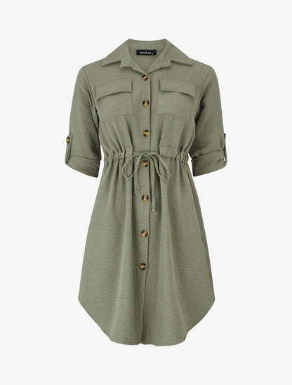 Robe chemise unie - Kaki - 1