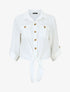 Blouse à nouer et manches retroussables - Blanc - 5