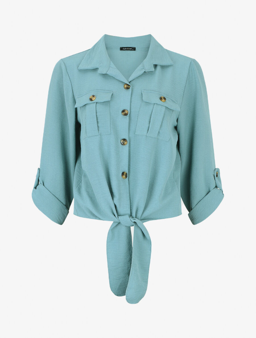 Blouse à nouer et manches retroussables - Vert d&