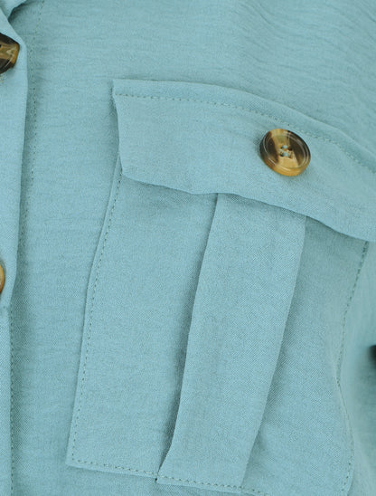Blouse à nouer et manches retroussables - Vert d&