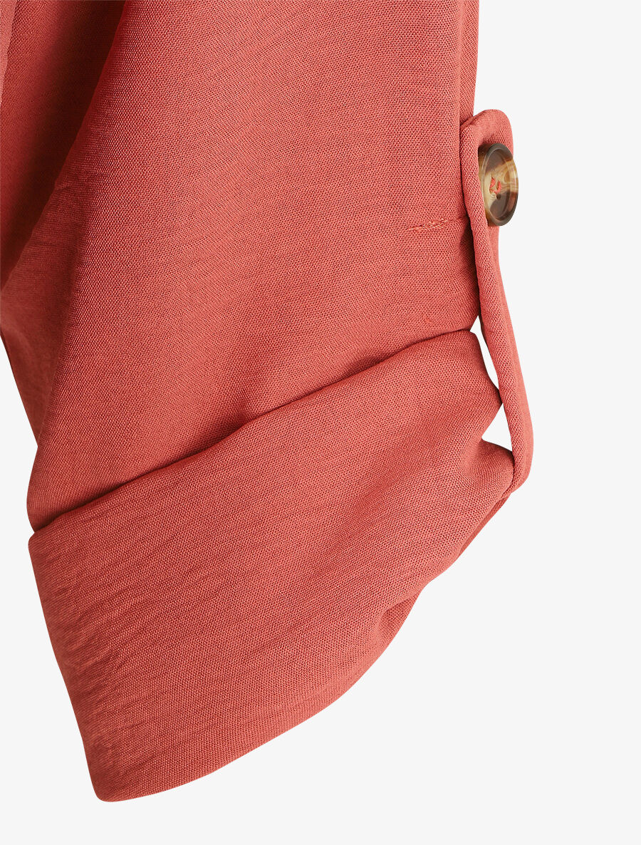 Blouse à nouer et manches retroussables - Corail - 3
