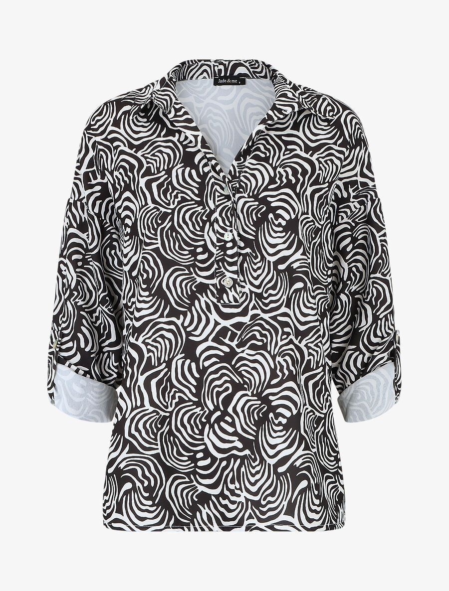 Blouse fluide à imprimé graphique - Noir - 5