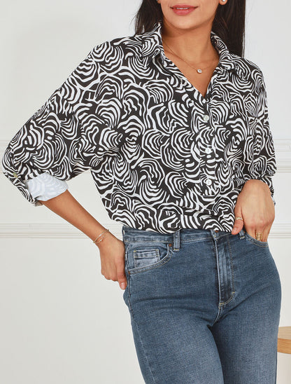 Blouse fluide à imprimé graphique - Noir - 4