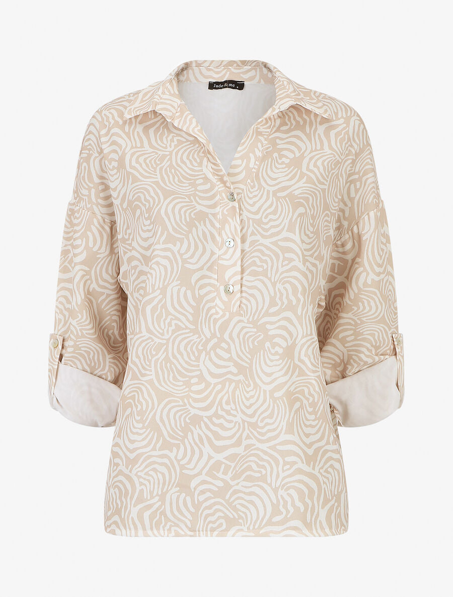 Blouse fluide à imprimé graphique - Beige - 1