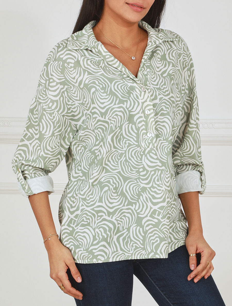 Blouse fluide à imprimé graphique - Vert d&