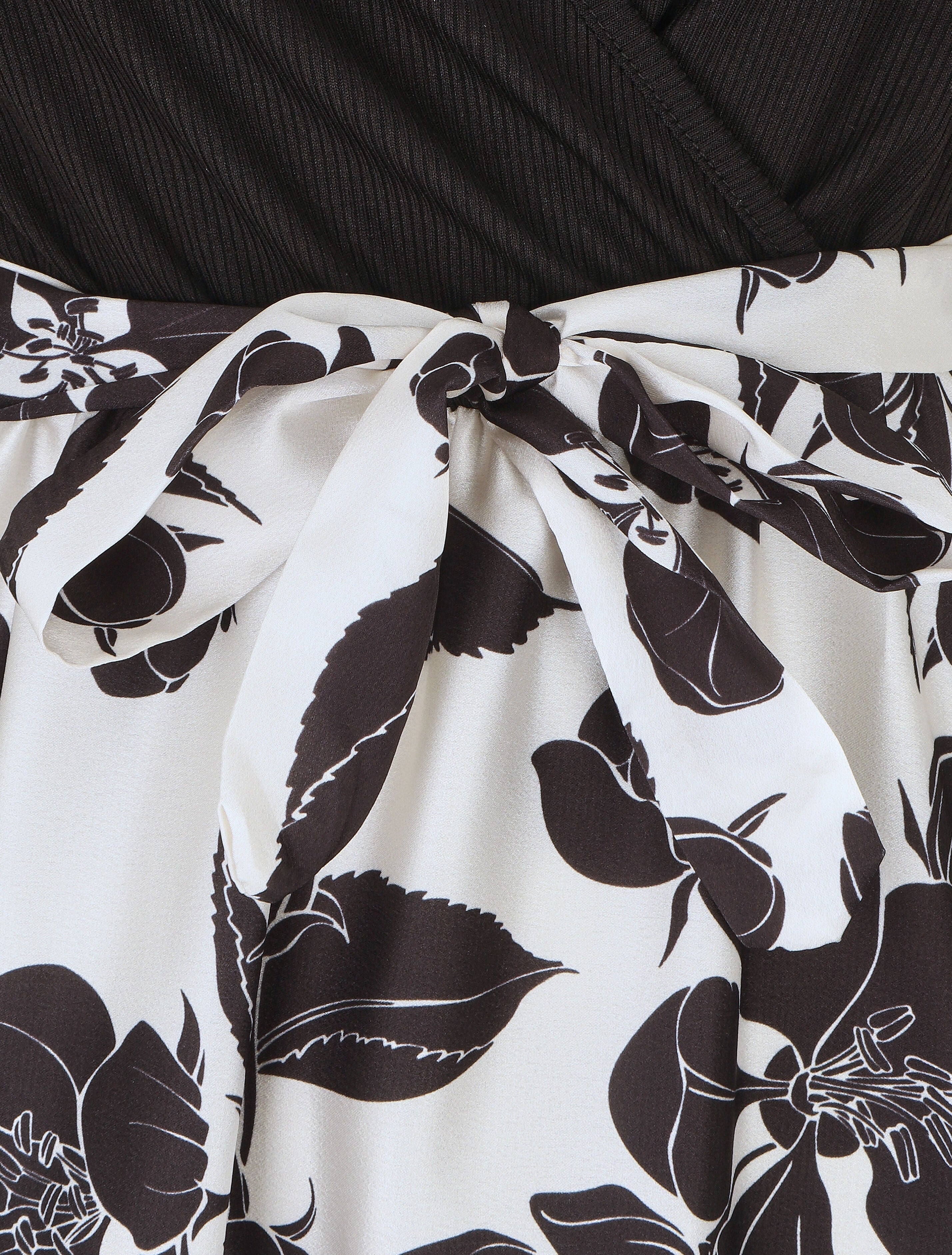 Robe mi-longue bi-matière imprimé grandes fleurs - Noir - 3
