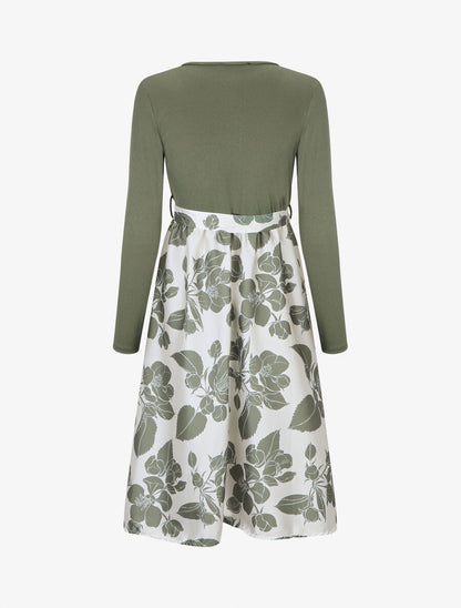 Robe mi-longue bi-matière imprimé grandes fleurs - Vert - 2