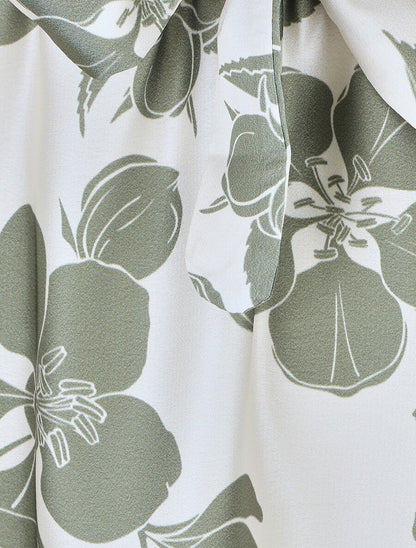 Robe mi-longue bi-matière imprimé grandes fleurs - Vert - 3