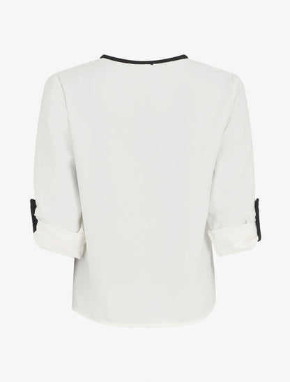 Blouse unie fluide à manches retroussables - Blanc - 2