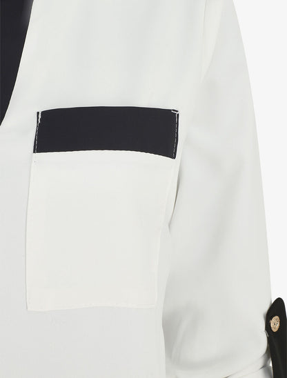 Blouse unie fluide à manches retroussables - Blanc - 3