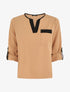 Blouse unie fluide à manches retroussables - Camel - 1