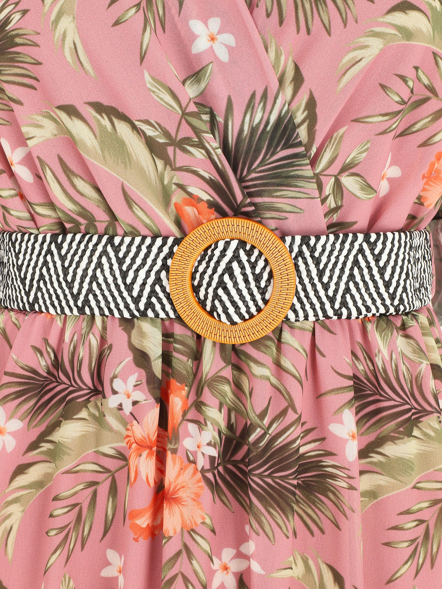 Robe imprimé tropical à taille élastiquée - Vieux rose - 3